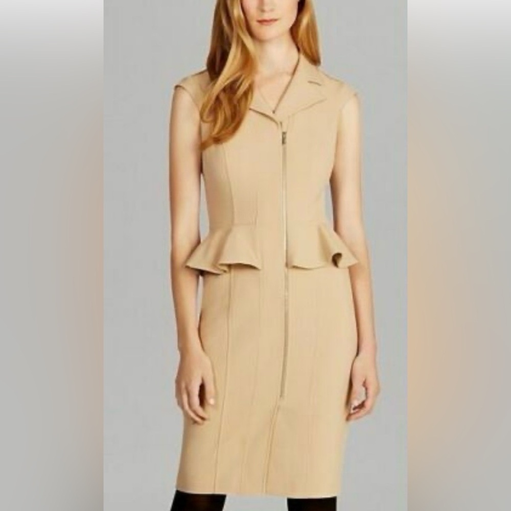 Karen Millen Peplum Tailored Mini Beige Dress Size US8/UK12
